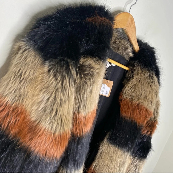 ✨NWT Revolve Tularosa Multi 70s Stripe Harkin Faux Fur Vegan Jacket Coat Large - Picture 4 of 12